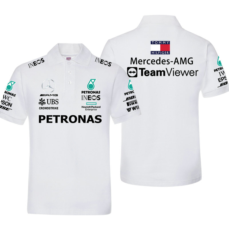 Polo Mercedes-AMG Petronas TeamViewer Homme Manche Courte Coton Couleur Unie